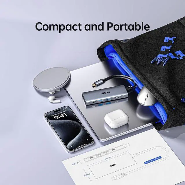 Alt view image 7 of 7 - SSK USB C 10Gbps Hub, 4-in-1 USB Type C Multiport Adapter with 100W PD Charging, 2 USB C, 2 USB A 3.1/3.2 Gen2 10Gbps Ports,USB C hub for iMac/MacBook/Pro/Air/Surface Pro