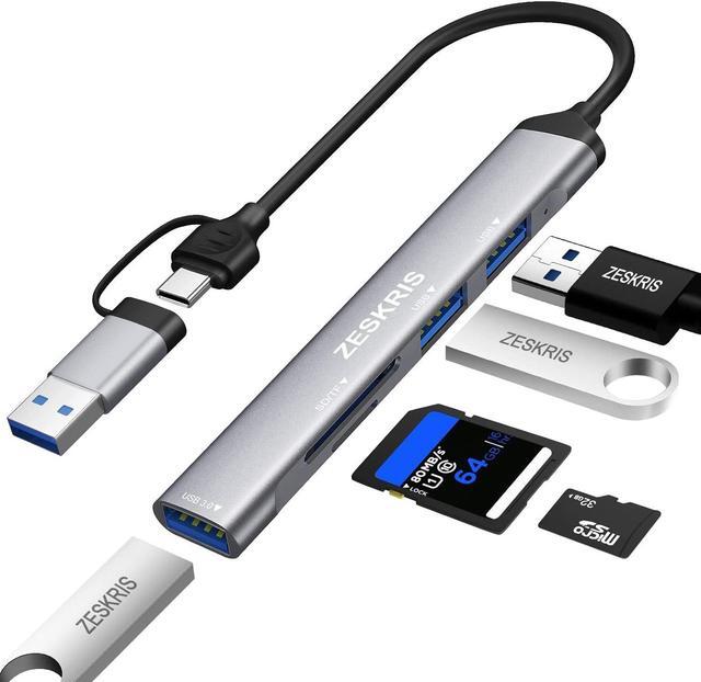 Main image of USB C Hub, ZESKRIS 5 Ports Ultra Slim Data Type C Hub with 1 USB 3.0, 2 USB 2.0, TF/SD/MicroSD Card Reader Portable USB Splitter for MacBook Pro/Air, Laptop, PS5/PS4, and Other Type C Devices