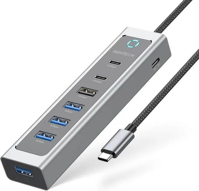 Main image of USB C Hub 10Gbps RSHTECH 7-Port USB 3.2 Hub Splitter with USB-A 3.2, 2 USB-C 3.2, 4 USB 3.0 Ports and 2ft Long Cable, Aluminum USB C Hub Multiport Adapters for Laptop and More, RSH-T17C