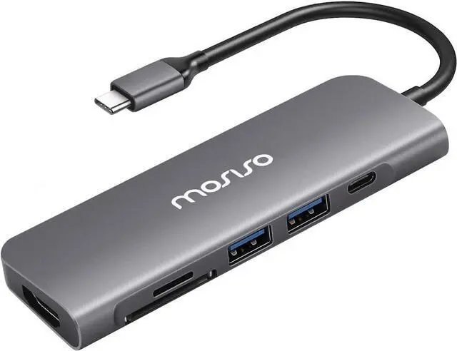 Main image of MOSISO USB-C Hub, 6in1 Type-C Multiport Adapter to 65W Power Charging, 2 USB 3.0 Ports, SD/TF Card Reader/4K HDMI Compatible with MacBook/Laptop Notebook/Tablet/More USB Type-C Devices, Space Gray