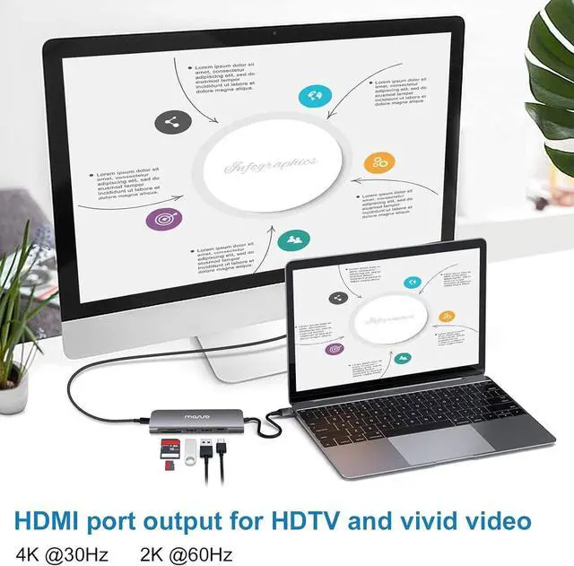 Alt view image 7 of 7 - MOSISO USB-C Hub, 6in1 Type-C Multiport Adapter to 65W Power Charging, 2 USB 3.0 Ports, SD/TF Card Reader/4K HDMI Compatible with MacBook/Laptop Notebook/Tablet/More USB Type-C Devices, Space Gray