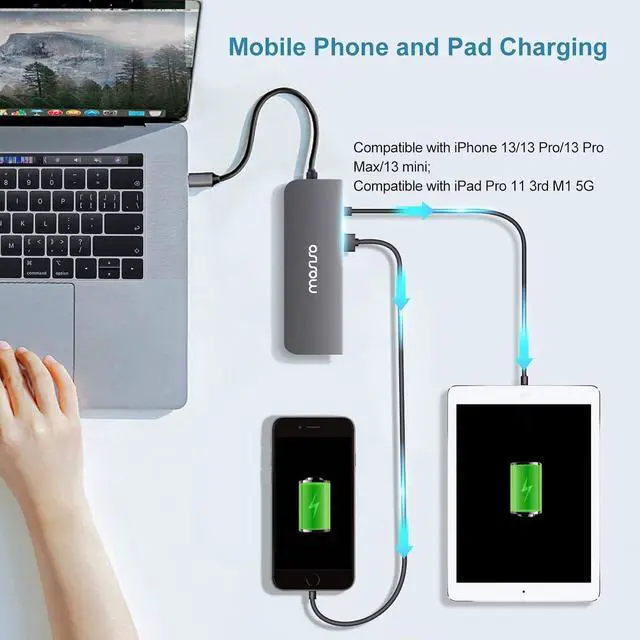 Alt view image 3 of 7 - MOSISO USB-C Hub, 6in1 Type-C Multiport Adapter to 65W Power Charging, 2 USB 3.0 Ports, SD/TF Card Reader/4K HDMI Compatible with MacBook/Laptop Notebook/Tablet/More USB Type-C Devices, Space Gray