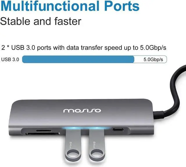 Alt view image 4 of 7 - MOSISO USB-C Hub, 6in1 Type-C Multiport Adapter to 65W Power Charging, 2 USB 3.0 Ports, SD/TF Card Reader/4K HDMI Compatible with MacBook/Laptop Notebook/Tablet/More USB Type-C Devices, Space Gray