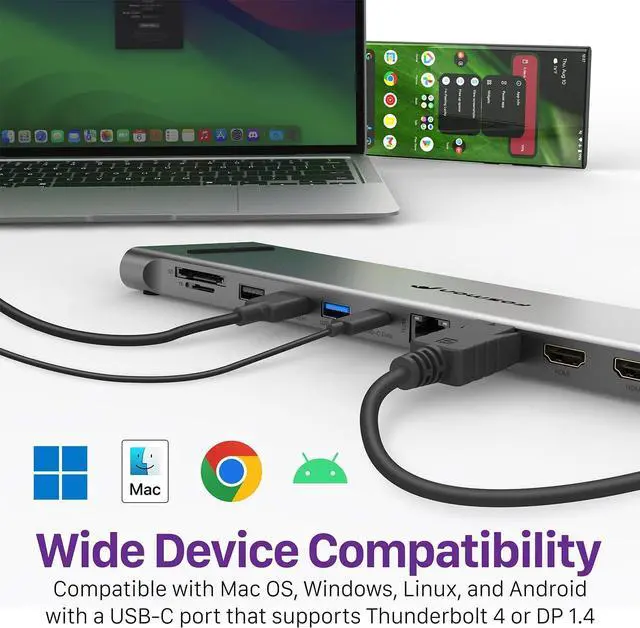 Alt view image 7 of 7 - Fosmon USB C Hub (11-in-1) Desktop USB Hub with 2x HDMI (4k@60Hz), DisplayPort (4K@60Hz), x2 USB-C (USB 3.0) x2 USB 3.0, USB 2.0, TF 2.0, RJ45 Ethernet Port compatible with MacBook, Lenovo, HP Laptops