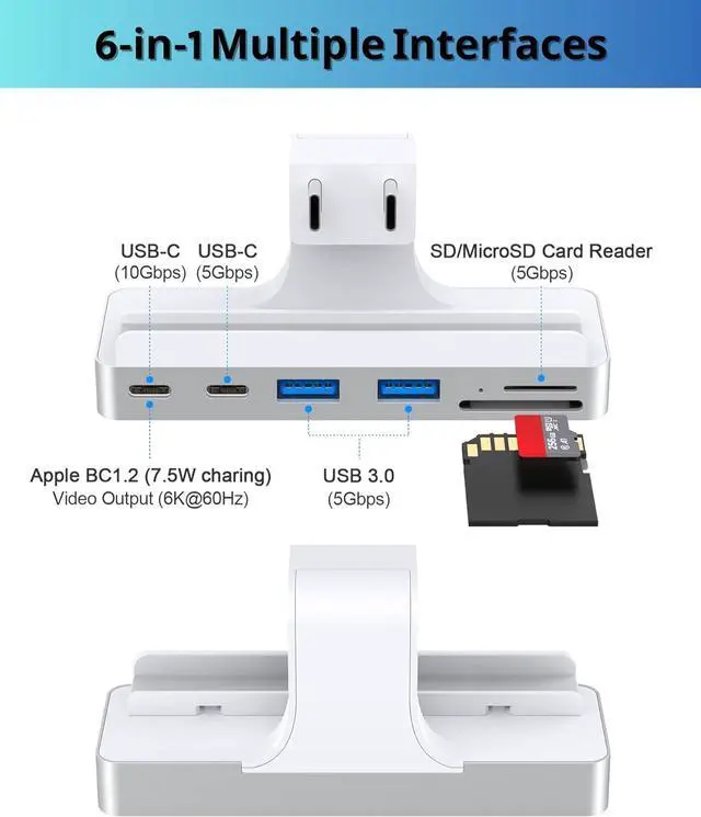 Alt view image 2 of 6 - 6-in-1 USB C Hub for iMac 24 inch (M1/M3), iMac USB Adapter Multiport with Type-C 10Gbps, SD/TF Card Reader Compatible for 2021 iMac 24-inch(M1)/2023 iMac 24-inch(M3) | iMac Accessories