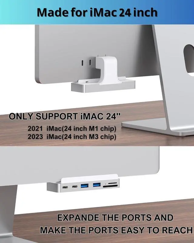 Alt view image 3 of 6 - 6-in-1 USB C Hub for iMac 24 inch (M1/M3), iMac USB Adapter Multiport with Type-C 10Gbps, SD/TF Card Reader Compatible for 2021 iMac 24-inch(M1)/2023 iMac 24-inch(M3) | iMac Accessories