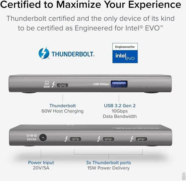 Alt view image 2 of 7 - Plugable 5-in-1 Thunderbolt 4 Hub,Single 8K or Dual 4K Display; 4K HDMI Adapter Included, Offers Thunderbolt 4/3, USB4, and USB-C Expansion for Modern Mac and Windows Systems, Driverless