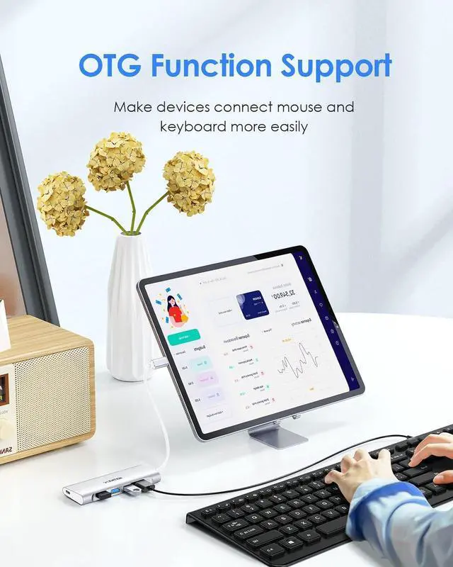 Alt view image 4 of 6 - LENTION USB C Hub with 4 USB 3.0 & Type C Charging Compatible 2023-2016 MacBook Pro, New Mac Air, New Surface, Chromebook, More, Stable Driver Certified Type C Multiport Adapter (CB-C31, Silver)