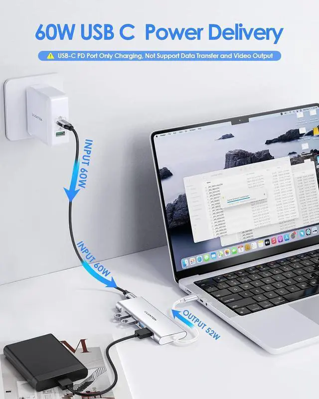 Alt view image 5 of 6 - LENTION USB C Hub with 4 USB 3.0 & Type C Charging Compatible 2023-2016 MacBook Pro, New Mac Air, New Surface, Chromebook, More, Stable Driver Certified Type C Multiport Adapter (CB-C31, Silver)