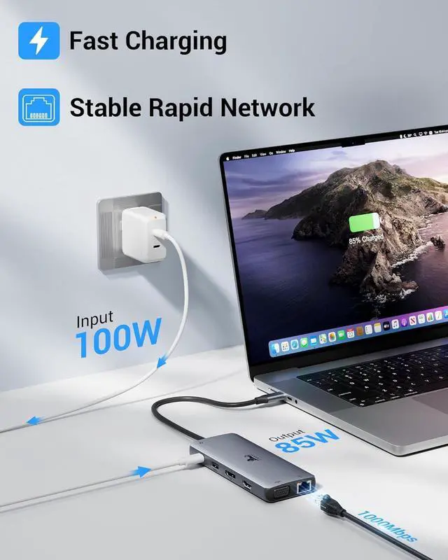 Alt view image 5 of 6 - USB C Docking Station Dual Monitor for /HP/Surface Laptop 12 in 1 Hub Triple Display Adapter Multiport Dongle with HDMI+Displayport+VGA+4 USB C/A+100W PD+Ethernet+SD/TF+Audio