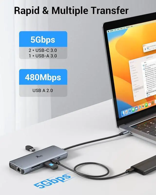 Alt view image 6 of 6 - USB C Docking Station Dual Monitor for /HP/Surface Laptop 12 in 1 Hub Triple Display Adapter Multiport Dongle with HDMI+Displayport+VGA+4 USB C/A+100W PD+Ethernet+SD/TF+Audio