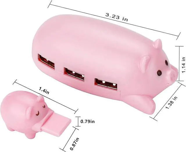 Alt view image 6 of 7 - Cute USB Hub, JoyReken Pink Mom Pig USB Hub with 3 Piglet Decoration Lids, Great Gifts for Pig Lovers Cute Pig Stuff Pig Decorations Animal Hub Pink Computer Accessories