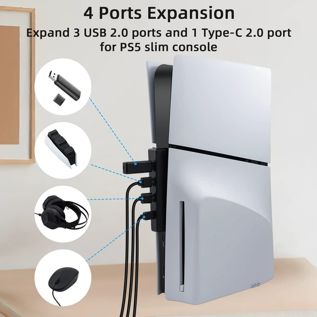 Alt view image 3 of 7 - Mcbazel USB Hub for PS5 Slim/PS5 Pro Console Only, 4 Ports 2.0 High-Speed Expansion Hub Charger Adapter Converter for PlayStation 5 Slim/Pro Disc and Digital Edition - Black