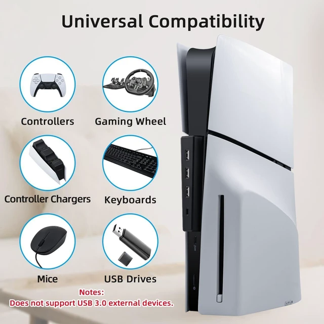 Alt view image 6 of 7 - Mcbazel USB Hub for PS5 Slim/PS5 Pro Console Only, 4 Ports 2.0 High-Speed Expansion Hub Charger Adapter Converter for PlayStation 5 Slim/Pro Disc and Digital Edition - Black