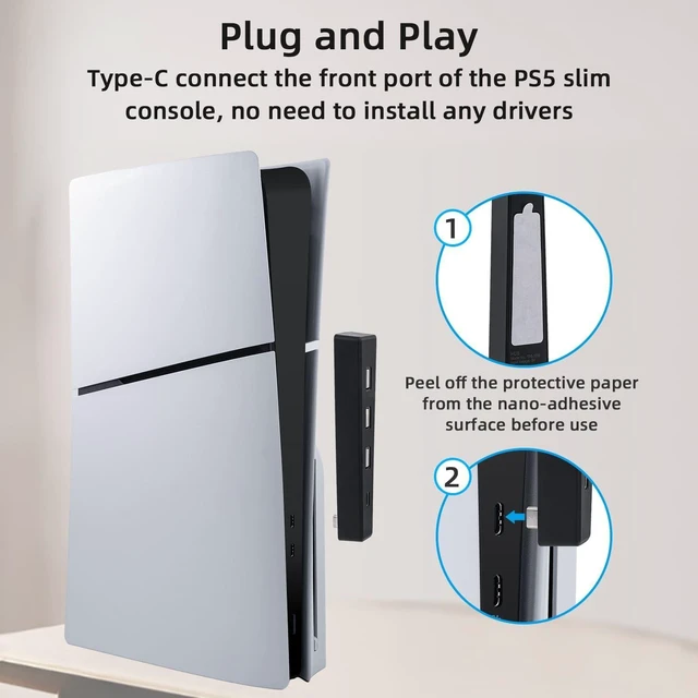 Alt view image 7 of 7 - Mcbazel USB Hub for PS5 Slim/PS5 Pro Console Only, 4 Ports 2.0 High-Speed Expansion Hub Charger Adapter Converter for PlayStation 5 Slim/Pro Disc and Digital Edition - Black
