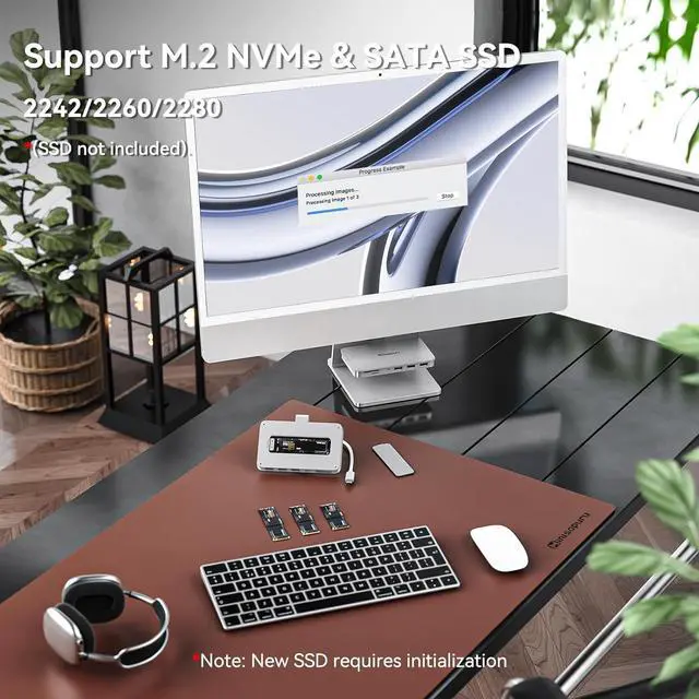 Alt view image 4 of 7 - Minisopuru iMac Accessories for iMac 2021/2023/2024 - USB Hub with 10Gbps NVMe SATA SSD Support, M1/M3/M4 Compatibility, SD/TF Card Reader, Silver