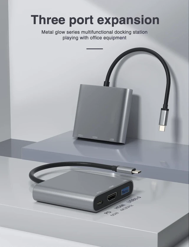 Alt view image 2 of 6 - USB Hub HDMI Type C Adapter, DAPOKJD USB C to HDMI Multiport Adapter with 100W PD in Charging Port+USB3.0 5Gbps Port USB-C Multiport Dongle Compatible for Ipad/MacBook Pro/Air/Switch and More