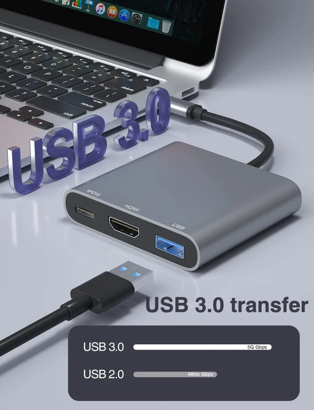 Alt view image 3 of 6 - USB Hub HDMI Type C Adapter, DAPOKJD USB C to HDMI Multiport Adapter with 100W PD in Charging Port+USB3.0 5Gbps Port USB-C Multiport Dongle Compatible for Ipad/MacBook Pro/Air/Switch and More