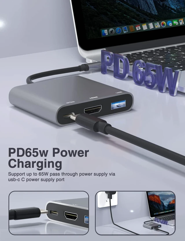 Alt view image 4 of 6 - USB Hub HDMI Type C Adapter, DAPOKJD USB C to HDMI Multiport Adapter with 100W PD in Charging Port+USB3.0 5Gbps Port USB-C Multiport Dongle Compatible for Ipad/MacBook Pro/Air/Switch and More