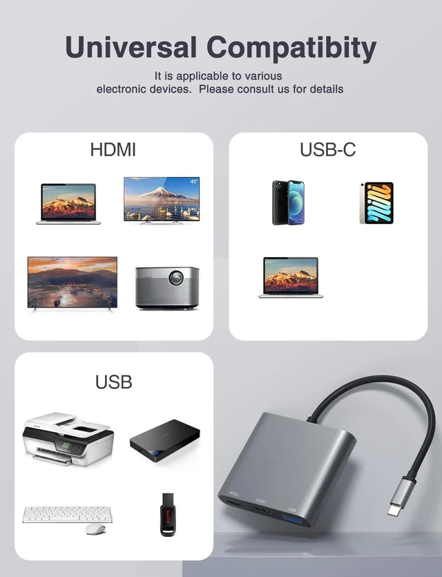 Alt view image 6 of 6 - USB Hub HDMI Type C Adapter, DAPOKJD USB C to HDMI Multiport Adapter with 100W PD in Charging Port+USB3.0 5Gbps Port USB-C Multiport Dongle Compatible for Ipad/MacBook Pro/Air/Switch and More