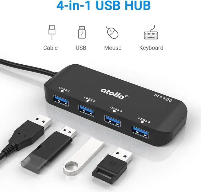 Alt view image 2 of 7 - USB Hub, 4-Port USB 3.0 Hub with 2ft Cable, Ultra-Slim Data Expander - Compatible with Windows, Mac, Linux Laptops & PCs
