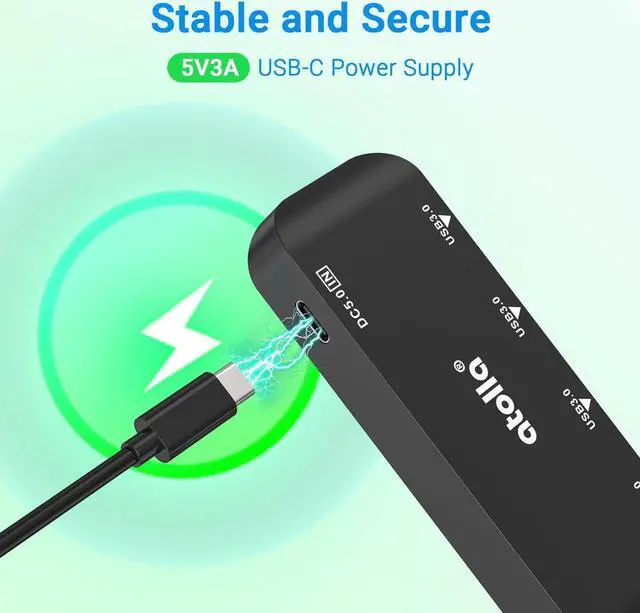 Alt view image 4 of 7 - USB Hub, 4-Port USB 3.0 Hub with 2ft Cable, Ultra-Slim Data Expander - Compatible with Windows, Mac, Linux Laptops & PCs