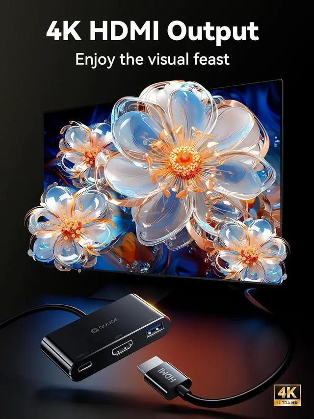 Alt view image 3 of 7 - QUUGE USB C to HDMI Adapter, 3-in-1 USB C Hub with 4K HDMI, 100W Power Delivery, USB 3.0 Data Port,USB-C Digital AV Multiport Adapter for MacBook Pro/air, Switch, iPad Pro &More USB-C Devices