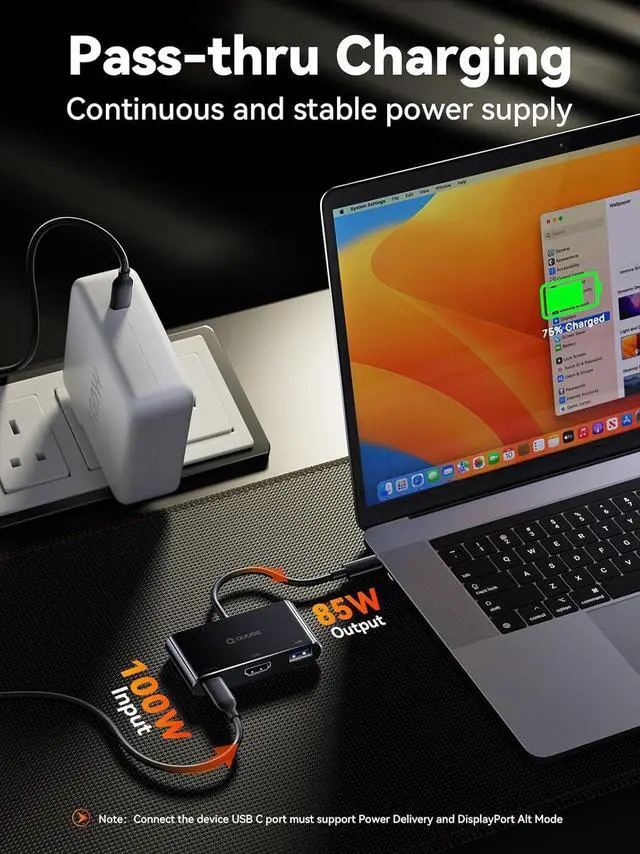 Alt view image 4 of 7 - QUUGE USB C to HDMI Adapter, 3-in-1 USB C Hub with 4K HDMI, 100W Power Delivery, USB 3.0 Data Port,USB-C Digital AV Multiport Adapter for MacBook Pro/air, Switch, iPad Pro &More USB-C Devices