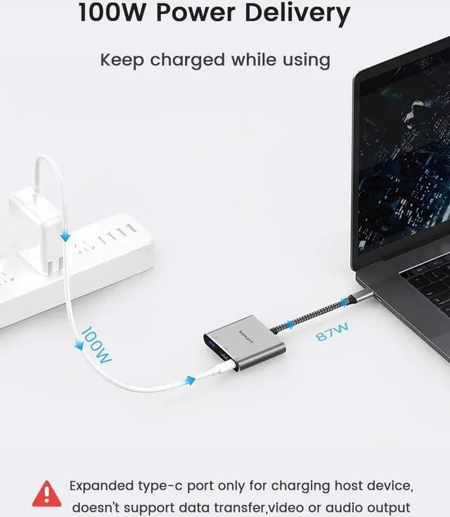 Alt view image 5 of 7 - USB C to HDMI Adapter,USB Type C Digital AV Multiport 4K Display Hub (Thunderbolt 3/4 Compatible) with USB 3.0 and Type-C 100W PD Charging Port for MacBook Pro Air M2/M1,Dell XPS,Samsung S21/S20/S10