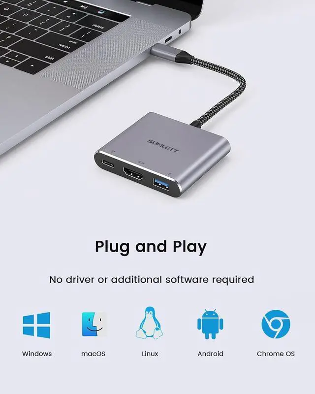 Alt view image 6 of 7 - USB C to HDMI Adapter,USB Type C Digital AV Multiport 4K Display Hub (Thunderbolt 3/4 Compatible) with USB 3.0 and Type-C 100W PD Charging Port for MacBook Pro Air M2/M1,Dell XPS,Samsung S21/S20/S10