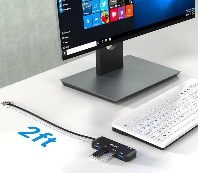 Alt view image 5 of 7 - USB Hub, 4-Port USB 3.0 Hub with 2ft Cable, Ultra-Slim Data Expander - Compatible with Windows, Mac, Linux Laptops & PCs