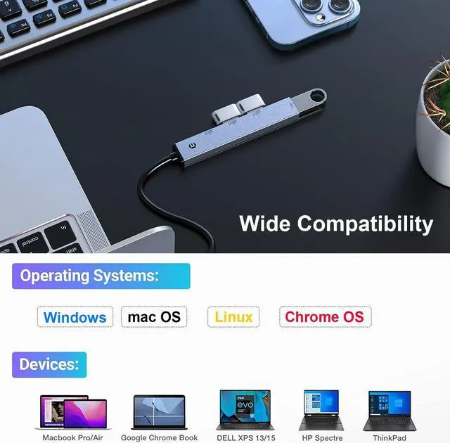Alt view image 7 of 7 - TOTU USB Hub, 4 Port USB Hub with USB 3.0 Port and 3 x USB 2.0 Ports, Super Fast Ultra Thin Mini USB Adapter Compatible with PC,Laptop, Keyboard, Mac OS,Windows, Linux System