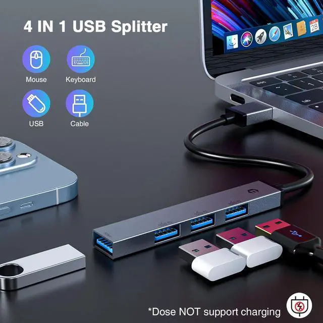Alt view image 2 of 7 - TOTU USB Hub, 4 Port USB Hub with USB 3.0 Port and 3 x USB 2.0 Ports, Super Fast Ultra Thin Mini USB Adapter Compatible with PC,Laptop, Keyboard, Mac OS,Windows, Linux System