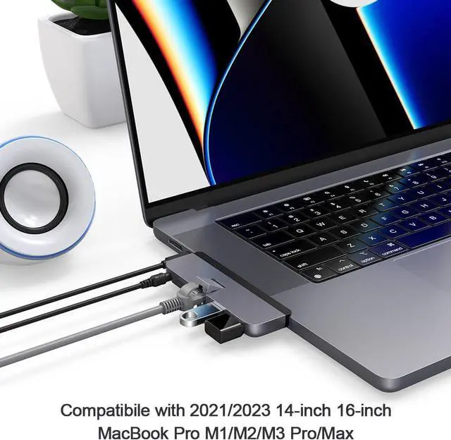 Alt view image 2 of 7 - Qwiizlab USB C Hub 5-in-1 Adapter, Gigabit Ethernet, USB 3.0 Port, microSD Reader, 3.5mm Audio Jack for 2023/2021 MacBook Pro 14'' and 16'' M3/M2/M1 Pro/Max (Gray)