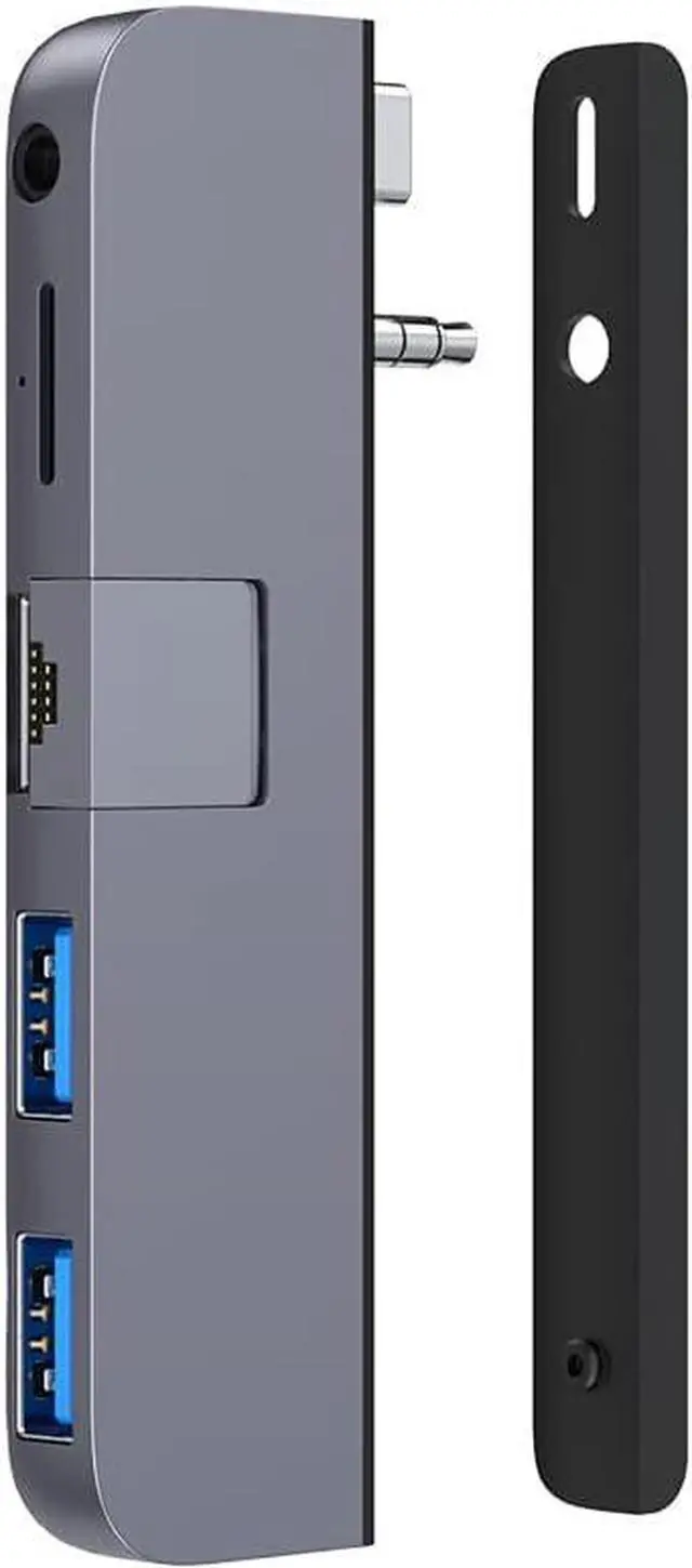 Alt view image 7 of 7 - Qwiizlab USB C Hub 5-in-1 Adapter, Gigabit Ethernet, USB 3.0 Port, microSD Reader, 3.5mm Audio Jack for 2023/2021 MacBook Pro 14'' and 16'' M3/M2/M1 Pro/Max (Gray)