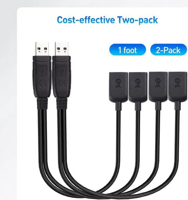 Alt view image 7 of 7 - Cable Matters 2-Pack, USB 2.0 A Male to Female USB Splitter 1 in 2 Out - 1ft, USB Y Splitter Hub with 480Mbps Data Transfer, BC 1.2 Charging Support, USB Power Splitter