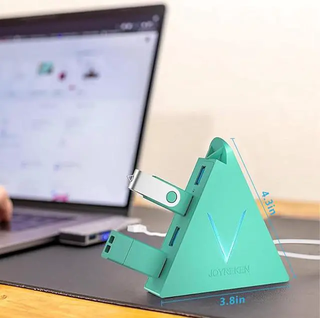 Alt view image 6 of 7 - 4-Port USB 3.0 Hub with 2 ft Extended Cable, FlyingVHUB Vertical Data USB Hub, for Mac, PC, Xbox One, PS4, PS5, iMac, Surface Pro, XPS, Laptop, Desktop, Flash Drive, Mobile HDD (Green)