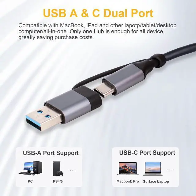 Alt view image 5 of 7 - USB C Hub USB Hub 5 in 1, USB Adapter Multiport USB Splitter with USB 3.0 & 2 USB 2.0, SD & TF Card Reader for Laptop, Desktop PC, Smartphones and More