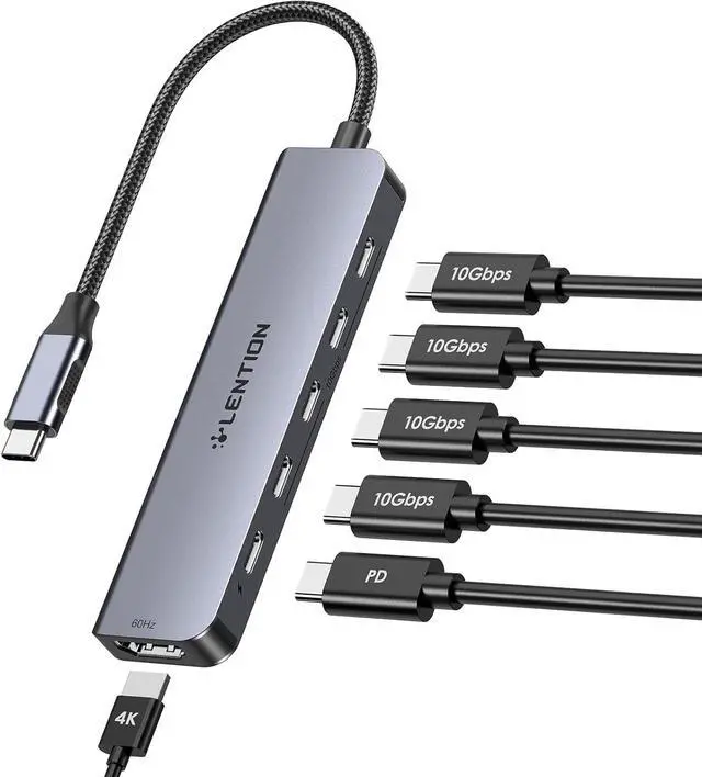 Main image of LENTION 6-in-1 USB C Hub Dock with 4K @60HZ HDMI Display, 4 USB-C Ports (USB 3.2 Gen 2, 10 Gbps), PD 100W Charging and for iPhone15 Series, New MacBook Pro, Mac Air, More (CE33, Space Gray)