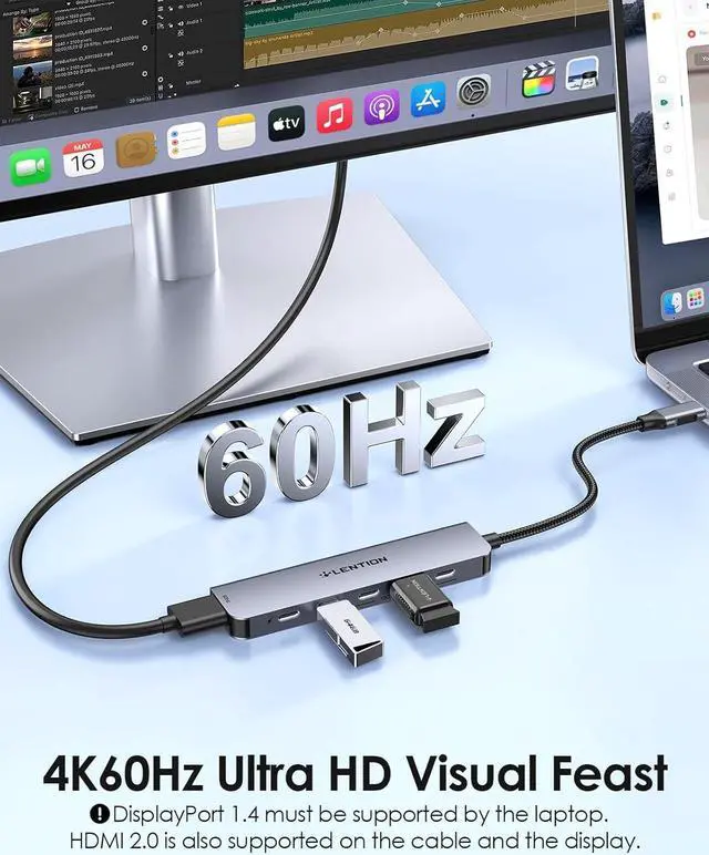 Alt view image 3 of 7 - LENTION 6-in-1 USB C Hub Dock with 4K @60HZ HDMI Display, 4 USB-C Ports (USB 3.2 Gen 2, 10 Gbps), PD 100W Charging and for iPhone15 Series, New MacBook Pro, Mac Air, More (CE33, Space Gray)