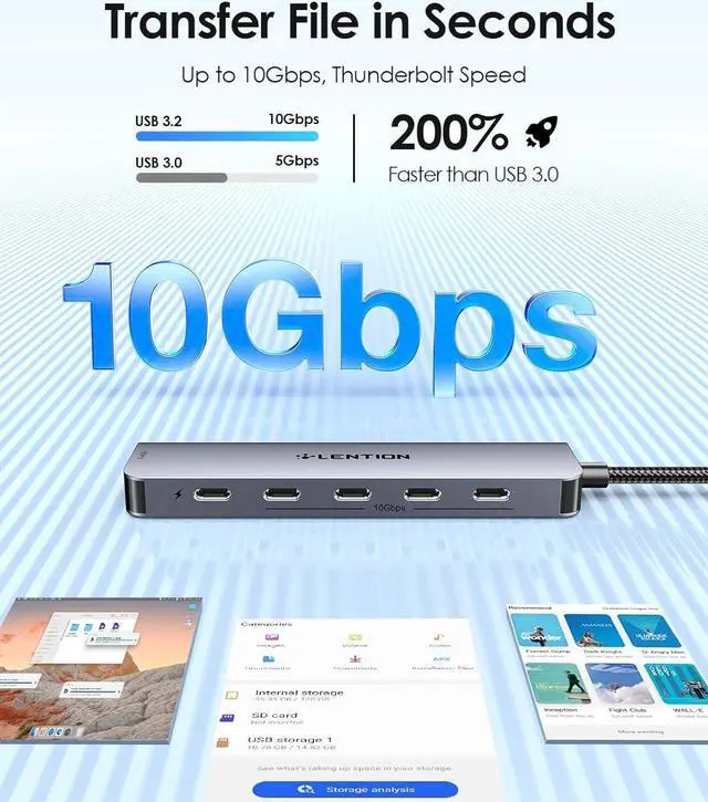 Alt view image 4 of 7 - LENTION 6-in-1 USB C Hub Dock with 4K @60HZ HDMI Display, 4 USB-C Ports (USB 3.2 Gen 2, 10 Gbps), PD 100W Charging and for iPhone15 Series, New MacBook Pro, Mac Air, More (CE33, Space Gray)