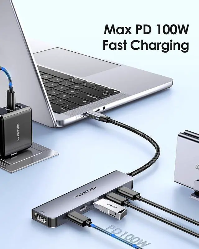 Alt view image 5 of 7 - LENTION 6-in-1 USB C Hub Dock with 4K @60HZ HDMI Display, 4 USB-C Ports (USB 3.2 Gen 2, 10 Gbps), PD 100W Charging and for iPhone15 Series, New MacBook Pro, Mac Air, More (CE33, Space Gray)