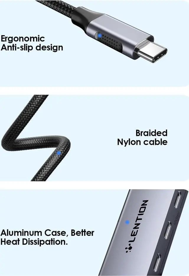Alt view image 6 of 7 - LENTION 6-in-1 USB C Hub Dock with 4K @60HZ HDMI Display, 4 USB-C Ports (USB 3.2 Gen 2, 10 Gbps), PD 100W Charging and for iPhone15 Series, New MacBook Pro, Mac Air, More (CE33, Space Gray)
