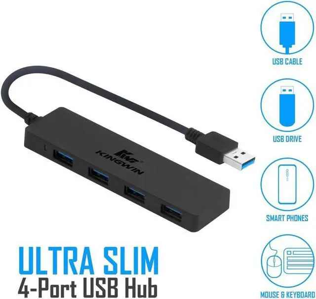 Main image of Kingwin USB Hub 4 Port USB 3.0 Data Hub for Mobile SSD, MacBook, Mac Pro/ Mini, iMac, Chromebook, Surface Pro, USB Flash Drives, Notebook PC, XPS, and More [Ultra Slim]