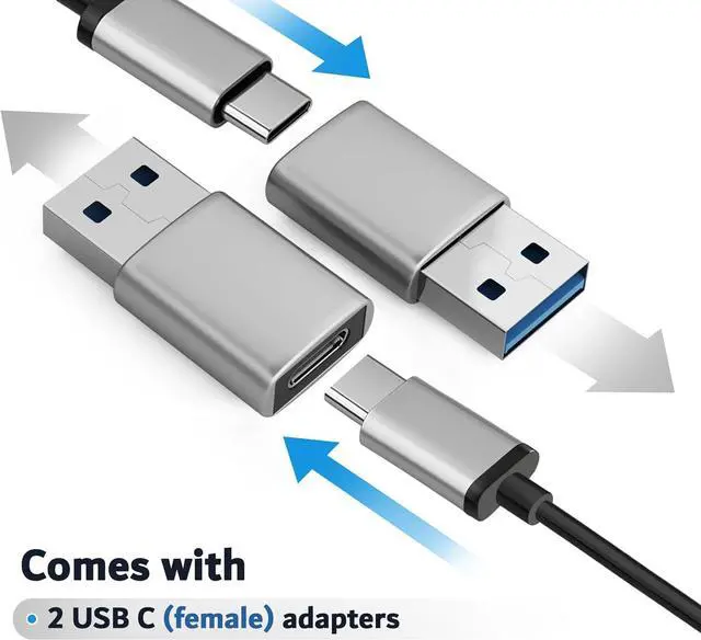 Alt view image 2 of 7 - USB C Hub with 1 USB 3.0 Port (Top) & 3 USB 2.0 Ports (Side), 2 USB C (Female) to USB 3.0 (Male) Adapters - 3in1 Multi-Port USB Type C Dock Dongle Compatible for All Type C Devices