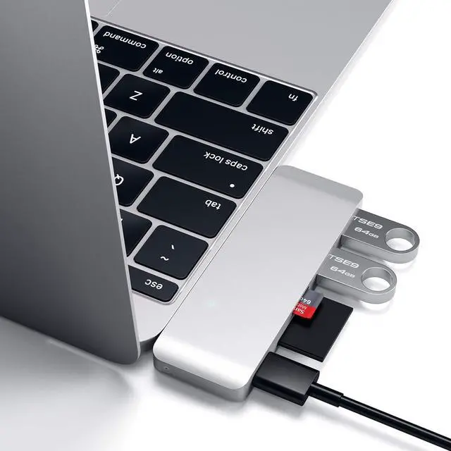 Alt view image 2 of 5 - Satechi Aluminum Type-C USB 3.0 3-in-1 Combo Hub with USB-C Pass-Through - for M2/ M1 MacBook Pro/Air, M2/ M1 iPad Pro/Air, M2 Mac Mini, iMac M1 (Silver)