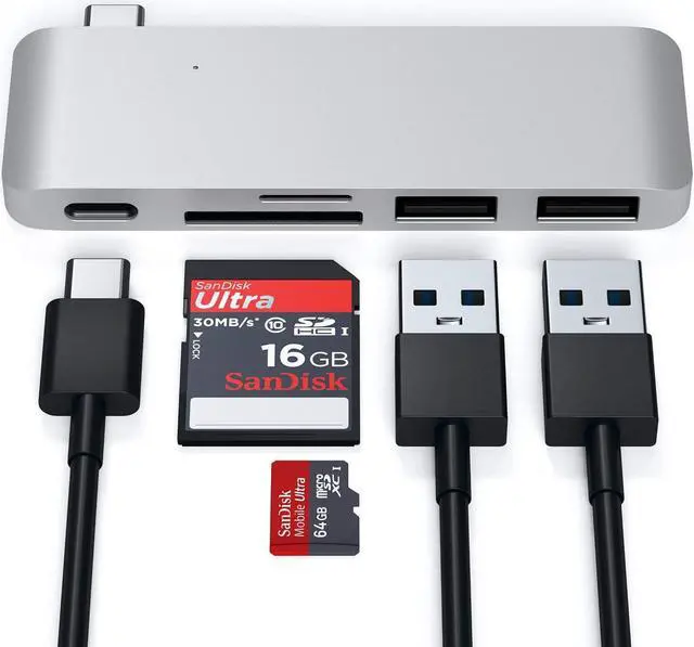 Alt view image 5 of 5 - Satechi Aluminum Type-C USB 3.0 3-in-1 Combo Hub with USB-C Pass-Through - for M2/ M1 MacBook Pro/Air, M2/ M1 iPad Pro/Air, M2 Mac Mini, iMac M1 (Silver)