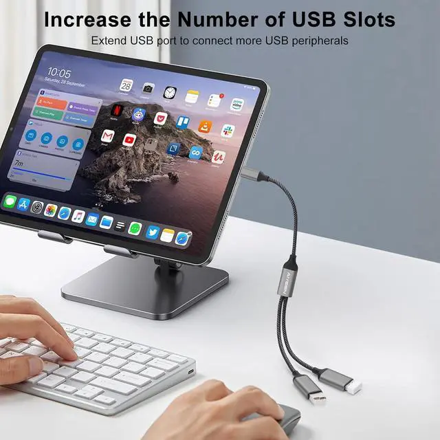 Alt view image 5 of 6 - USB C Male to 2 USB Female Splitter Cable Adapter, Dual USB-A Port Hub for Data Transfer/Charging, Extra Extender Data Split Power Cord Extension for Car/Laptop/Mac/PC (Grey)