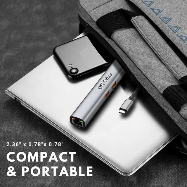 Alt view image 7 of 7 - QFI-Cyber 6-in-1 USB C Hub, Ethernet Multiport Adapter, USB C to HDMI Dock with 4K@60HZ HDMI, 2*USB 3.1 Gen 2, 10Gbps Data, RJ45, 100W PD for MacBook Pro/Air, Chromebook, Dell XPS, HP and More