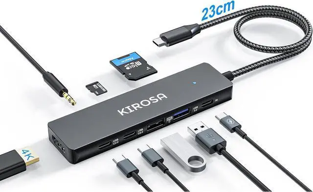 Main image of KIROSA USB C Hub: 9IN1 Multiport Adapter for Macbook Pro Air - USBC to HDMI Hub Dongle - Pocket USB-C Docking Station for Laptops and Type C Devices (4K HDMI 100W PD USB3.0 SD/TF Card Reader)